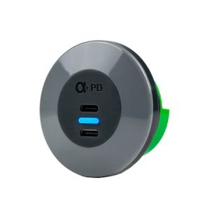 90 W tasoon kiinnitettävä 2xUSB-C PD-laturi, 9-32/5-20 VDC PDA090CC-D1BKRS