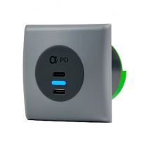 90 W tasoon kiinnitettävä 2xUSB-C PD-laturi, 9-32/5-20 VDC PDA090CC-D1BKSS