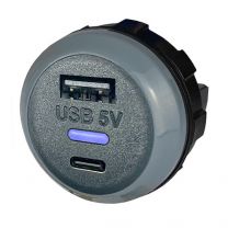PVPRO-AC 18 W tasoon kiinnitettävä USB-A&C laturi, 9-32/2x5 VDC 3,6 A